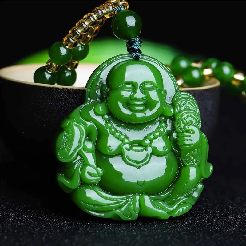 Men'S Vegan Accessories - Chinese Green Jade Maitreya Buddha Pendant